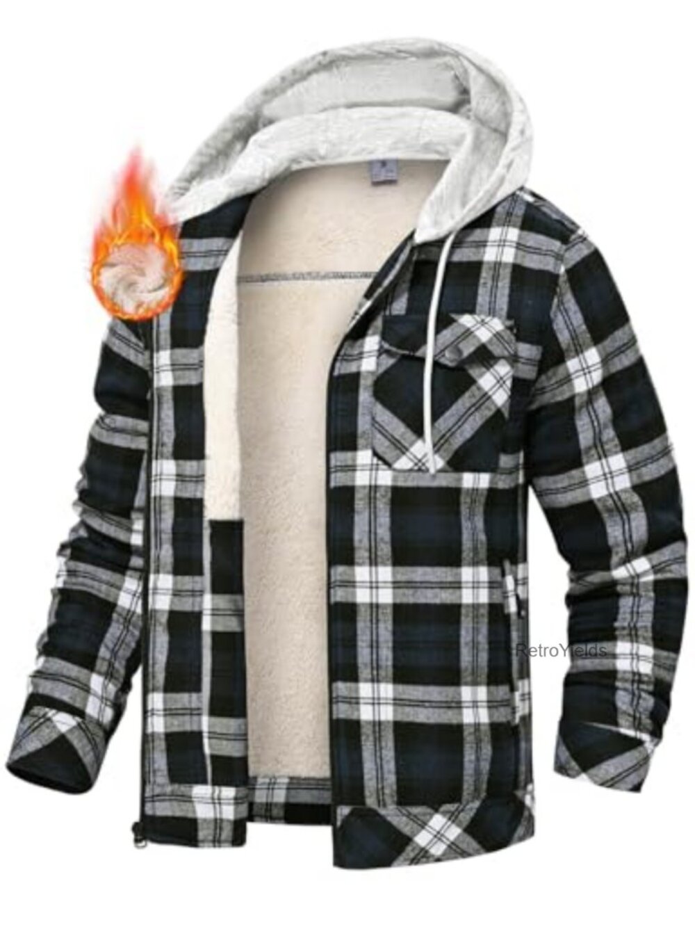 Men's Flannel Shirt Jacket Fleece Lined Plaid Sherpa Full Zip Winter Hoodie